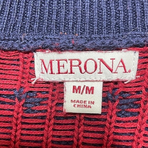 Merona Men's Shawl Neck Cardigan Sweater Navy Red Size M Medium - Picture 3 of 6